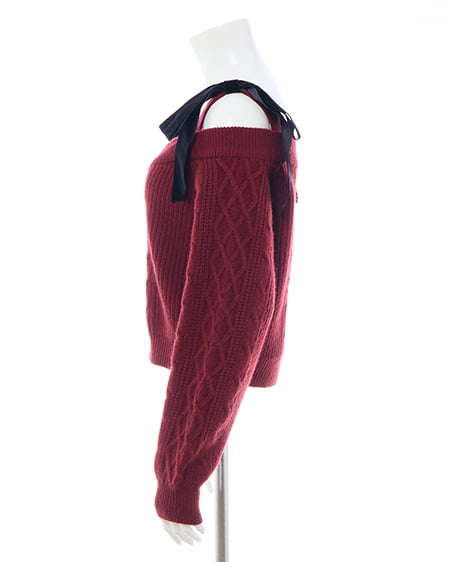 INGNI（イング） 2Wayベロアリボンオフショルケーブルニット ﾎﾞﾙﾄﾞｰ