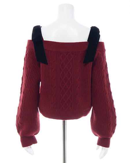 INGNI（イング） 2Wayベロアリボンオフショルケーブルニット ﾎﾞﾙﾄﾞｰ