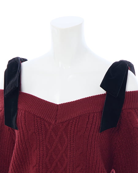 INGNI（イング） 2Wayベロアリボンオフショルケーブルニット ﾎﾞﾙﾄﾞｰ