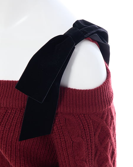 INGNI（イング） 2Wayベロアリボンオフショルケーブルニット ﾎﾞﾙﾄﾞｰ