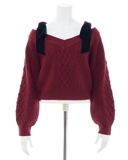 INGNI（イング） 2Wayベロアリボンオフショルケーブルニット ﾎﾞﾙﾄﾞｰ