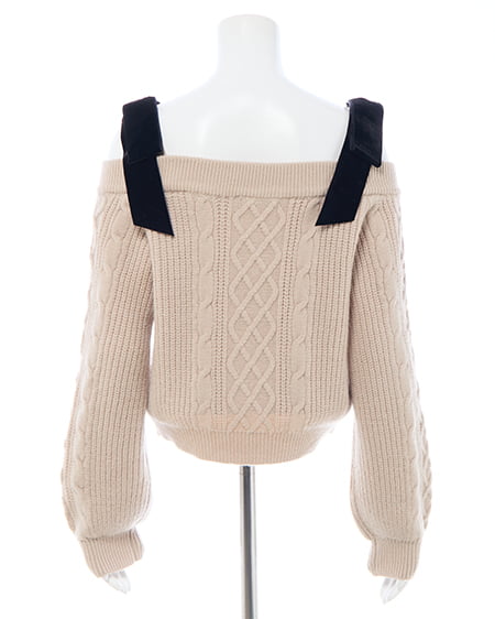 INGNI（イング） 2Wayベロアリボンオフショルケーブルニット ﾍﾞｰｼﾞｭ