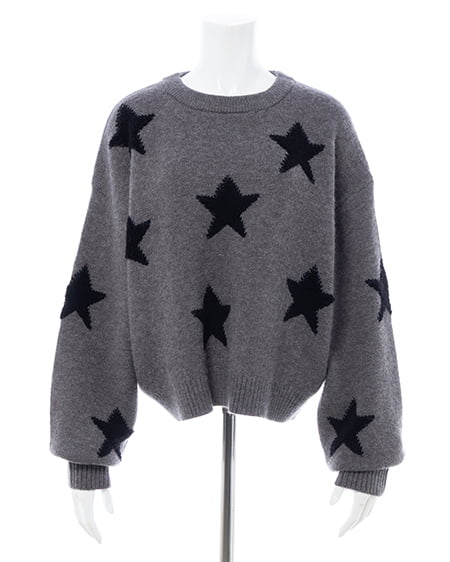 INGNI（イング） 星柄ループジャガードニット ﾁｬｺｰﾙｸﾞﾚｰ/ｸﾛ