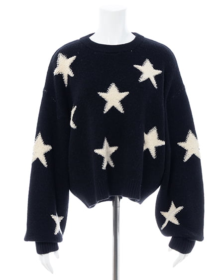 INGNI（イング） 星柄ループジャガードニット ｸﾛ/ｵﾌﾎﾜｲﾄ