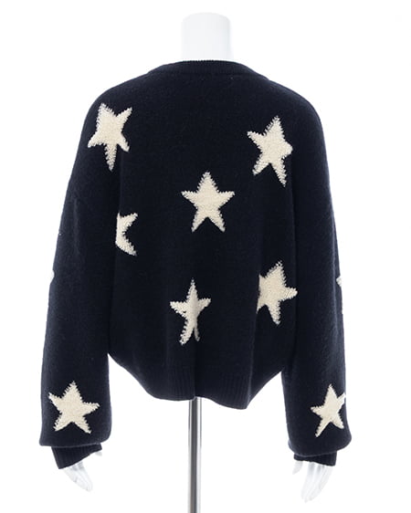 INGNI（イング） 星柄ループジャガードニット ｸﾛ/ｵﾌﾎﾜｲﾄ