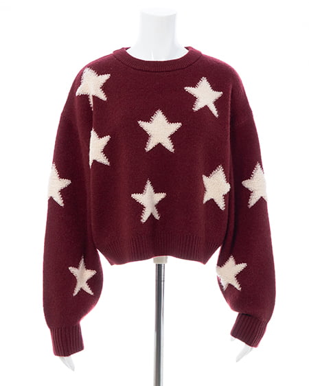 INGNI（イング） 星柄ループジャガードニット ﾎﾞﾙﾄﾞｰ/ｵﾌﾎﾜｲﾄ