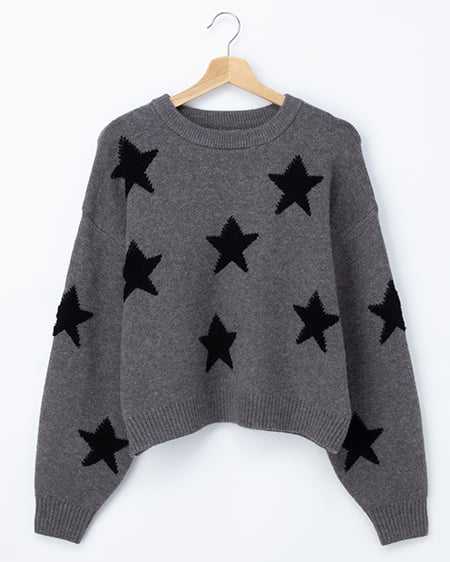 星柄ループジャガードニット