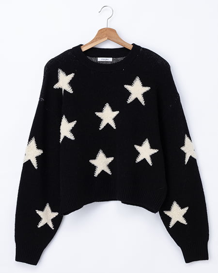 星柄ループジャガードニット