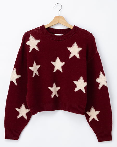 星柄ループジャガードニット