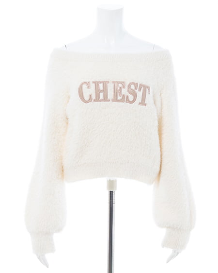 INGNI（イング） オフショルレザーロゴ貼付シャギーニット ｵﾌﾎﾜｲﾄ/ﾍﾞｰｼﾞｭ