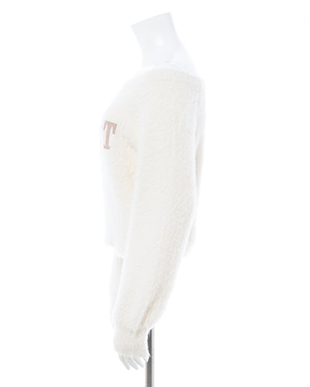 INGNI（イング） オフショルレザーロゴ貼付シャギーニット ｵﾌﾎﾜｲﾄ/ﾍﾞｰｼﾞｭ