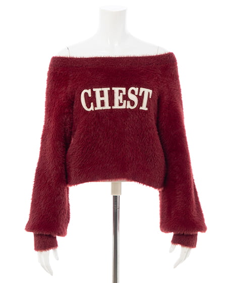 INGNI（イング） オフショルレザーロゴ貼付シャギーニット ﾎﾞﾙﾄﾞｰ/ｵﾌﾎﾜｲﾄ