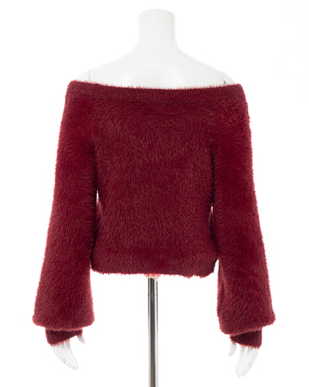 INGNI（イング） オフショルレザーロゴ貼付シャギーニット ﾎﾞﾙﾄﾞｰ/ｵﾌﾎﾜｲﾄ