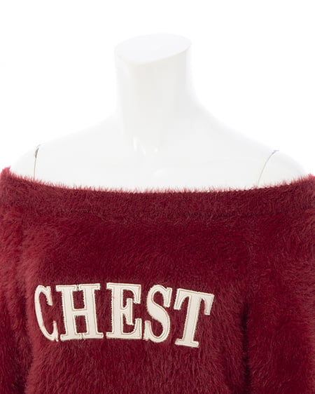 INGNI（イング） オフショルレザーロゴ貼付シャギーニット ﾎﾞﾙﾄﾞｰ/ｵﾌﾎﾜｲﾄ