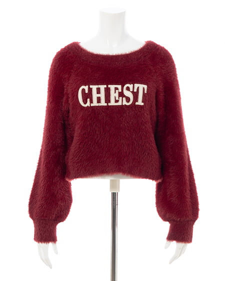 INGNI（イング） オフショルレザーロゴ貼付シャギーニット ﾎﾞﾙﾄﾞｰ/ｵﾌﾎﾜｲﾄ