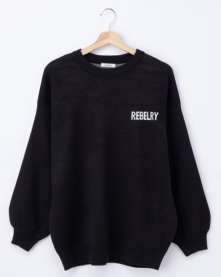 INGNI(イング) バックビッグロゴチュニックニット ｸﾛ/ｵﾌﾎﾜｲﾄ