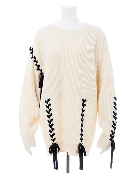 INGNI（イング） レースアップチュニックニット ｵﾌﾎﾜｲﾄ/ｸﾛ