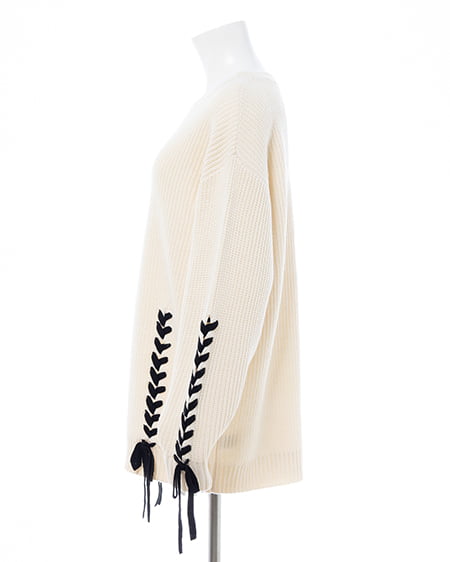 INGNI（イング） レースアップチュニックニット ｵﾌﾎﾜｲﾄ/ｸﾛ