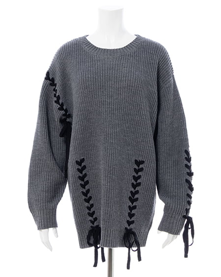 INGNI（イング） レースアップチュニックニット ﾁｬｺｰﾙｸﾞﾚｰ/ｸﾛ