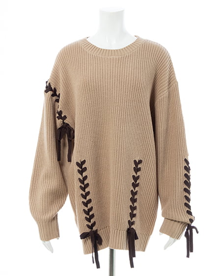 INGNI(イング) レースアップチュニックニット ベージュ/ブラウン