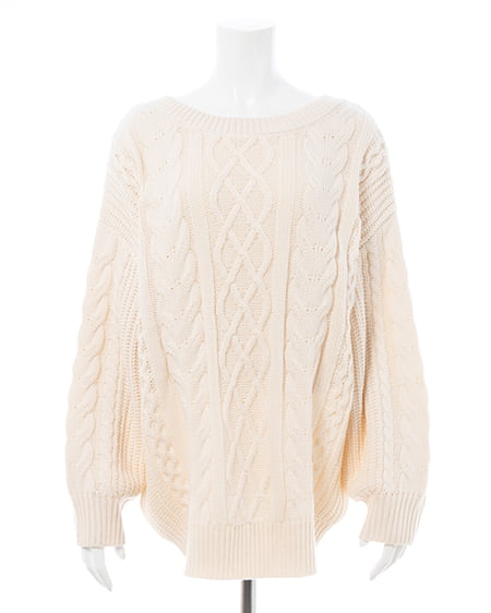 INGNI（イング） バックベロアリボンケーブルチュニックニット ｱｲﾎﾞﾘｰ/ｸﾛ