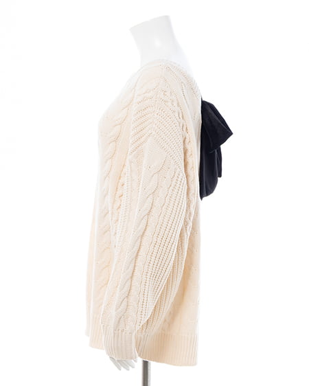 INGNI（イング） バックベロアリボンケーブルチュニックニット ｱｲﾎﾞﾘｰ/ｸﾛ