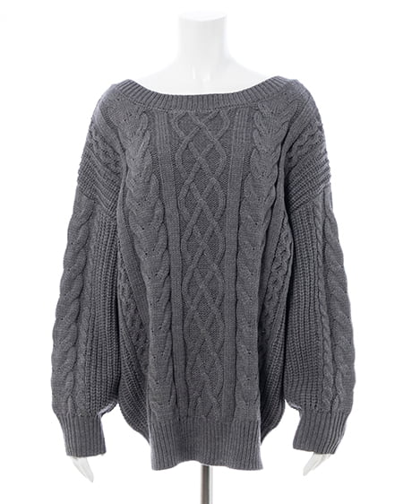 INGNI（イング） バックベロアリボンケーブルチュニックニット ﾁｬｺｰﾙｸﾞﾚｰ/ｸﾛ