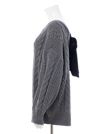 INGNI（イング） バックベロアリボンケーブルチュニックニット ﾁｬｺｰﾙｸﾞﾚｰ/ｸﾛ