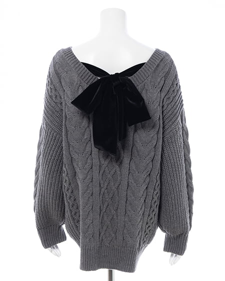 INGNI（イング） バックベロアリボンケーブルチュニックニット ﾁｬｺｰﾙｸﾞﾚｰ/ｸﾛ