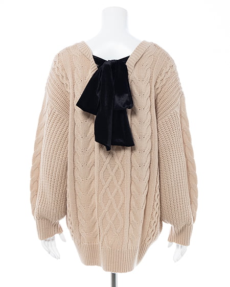 INGNI（イング） バックベロアリボンケーブルチュニックニット ﾍﾞｰｼﾞｭ/ｸﾛ