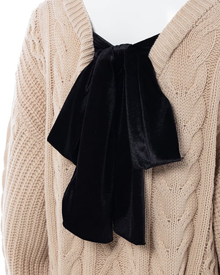 INGNI（イング） バックベロアリボンケーブルチュニックニット ﾍﾞｰｼﾞｭ/ｸﾛ