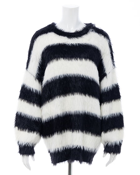 INGNI（イング） フェザーボーダーチュニックニット ｵﾌﾎﾜｲﾄ/ｸﾛ