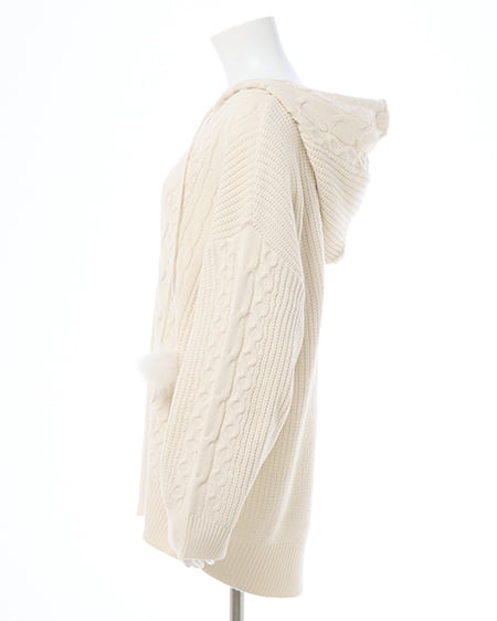 INGNI(イング) ポンポン付ケーブルチュニックニットパーカー アイボリー