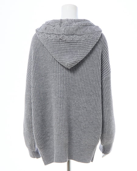 INGNI（イング） ポンポン付ケーブルチュニックニットパーカー ｸﾞﾚｰ