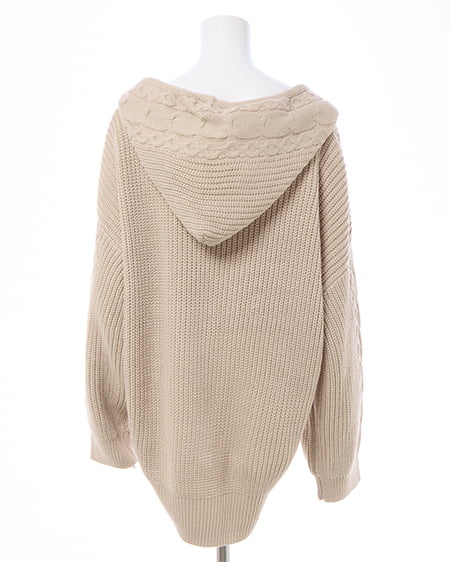 INGNI(イング) ポンポン付ケーブルチュニックニットパーカー ベージュ