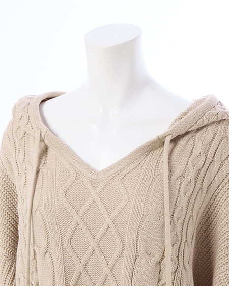 INGNI(イング) ポンポン付ケーブルチュニックニットパーカー ベージュ