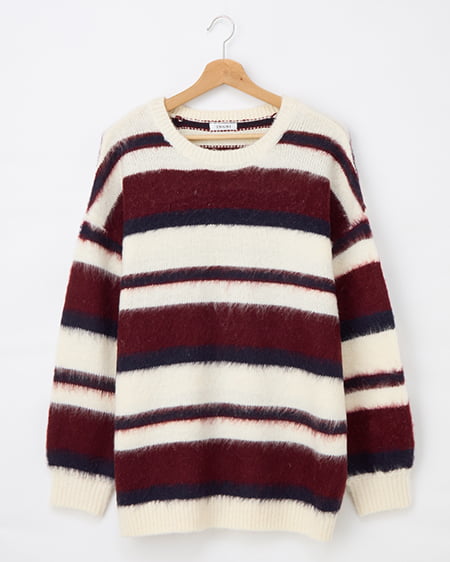 マルチボーダーシャギーチュニックニット