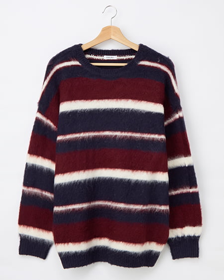 マルチボーダーシャギーチュニックニット