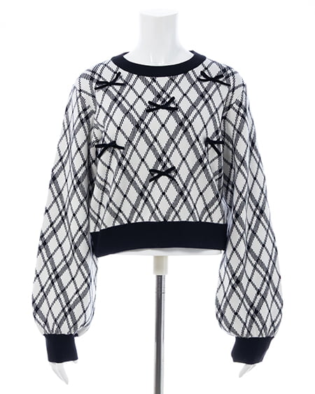 INGNI（イング） チェック柄ジャガードリボンニット ｵﾌﾎﾜｲﾄ/ｸﾛ
