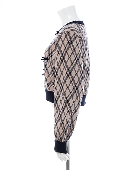 INGNI(イング) チェック柄ジャガードリボンニット ベージュ/クロ