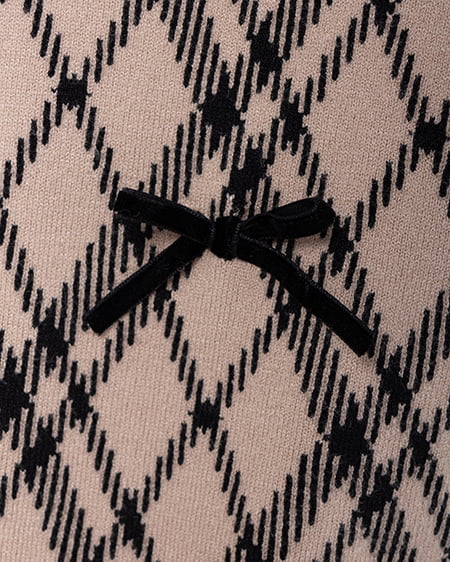 INGNI(イング) チェック柄ジャガードリボンニット ベージュ/クロ