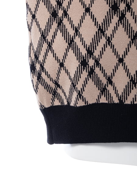 INGNI(イング) チェック柄ジャガードリボンニット ベージュ/クロ