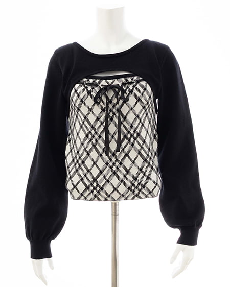 INGNI(イング) チェック柄デコルテオープンニット オフクロ/チェック