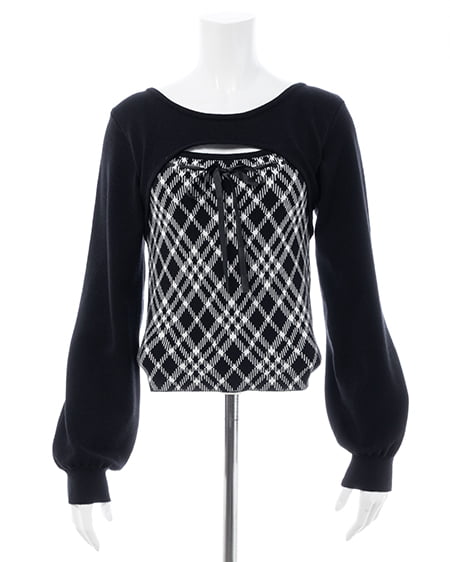INGNI（イング） チェック柄デコルテオープンニット ｸﾛｵﾌ/ﾁｪｯｸ