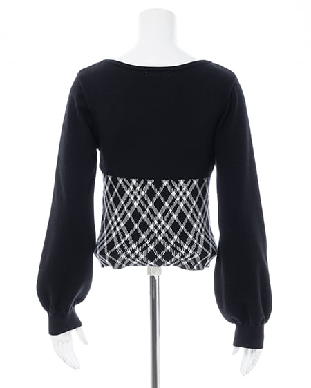 INGNI（イング） チェック柄デコルテオープンニット ｸﾛｵﾌ/ﾁｪｯｸ