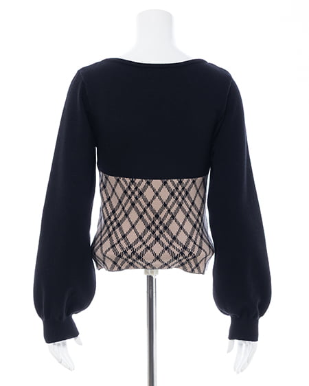 INGNI（イング） チェック柄デコルテオープンニット ﾍﾞｰｼﾞｭｸﾛ/ﾁｪｯｸ