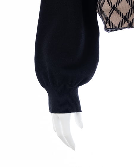 INGNI（イング） チェック柄デコルテオープンニット ﾍﾞｰｼﾞｭｸﾛ/ﾁｪｯｸ