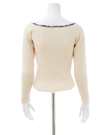 INGNI（イング） チェック柄配色デコルテリボンニット ｵﾌﾎﾜｲﾄ/ｸﾛﾁｪｯｸ