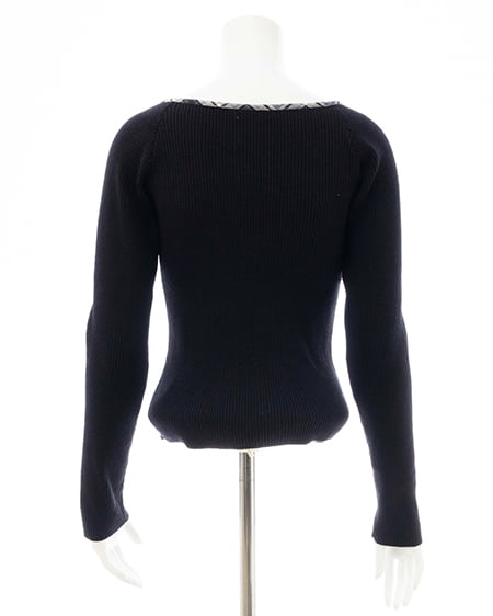 INGNI(イング) チェック柄配色デコルテリボンニット クロ/クロチェック