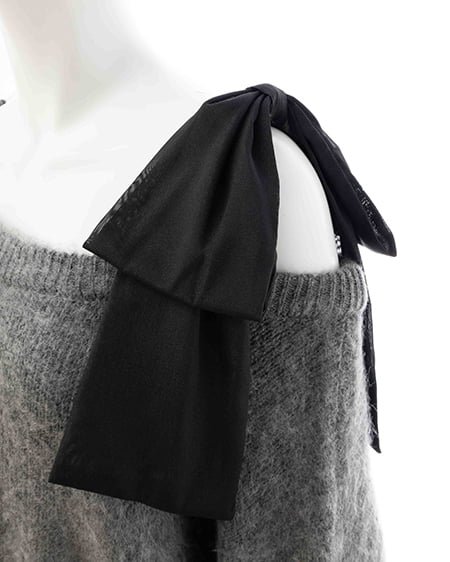 INGNI（イング） 肩リボンワンショルシャギーチュニックニット ﾁｬｺｰﾙｸﾞﾚｰ/ｸﾛ